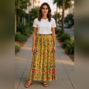 Floral Print Mustard Maxi Skirt - Women
